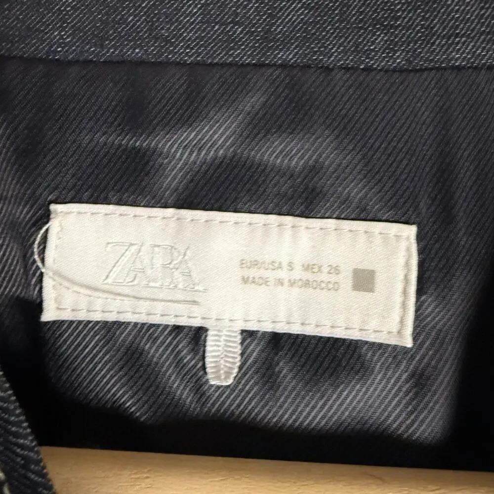 Zara Dark Chambray Denim 2 Piece Pleated Mini Skirt Jacket Co-Ord Set S